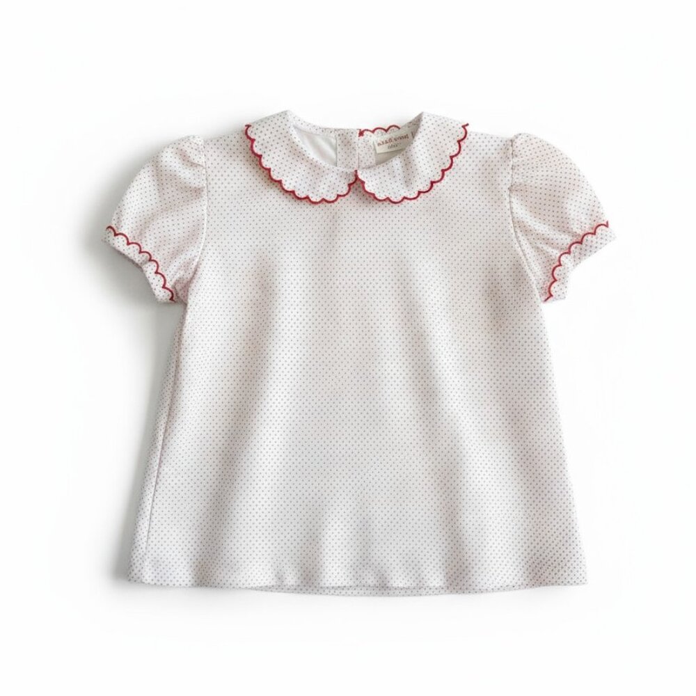 NWOT James & Lottie Blouse Top Kids Size 8 Peter Pan Polka Dot Christmas Holiday